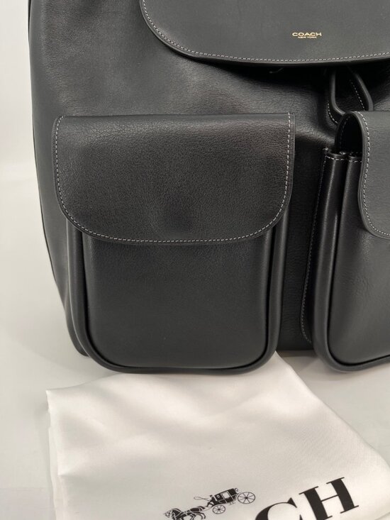 Coach Crosby Leather Backpack Black Drawstring Flap Gold Logo Snap Pockets main image 12